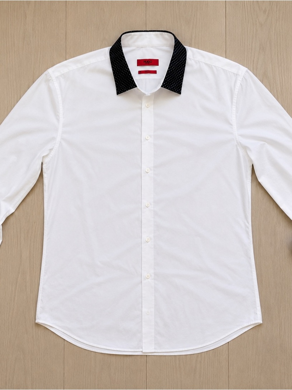 HUGO White Dress Shirt with Black Patterned Contrast Collar
